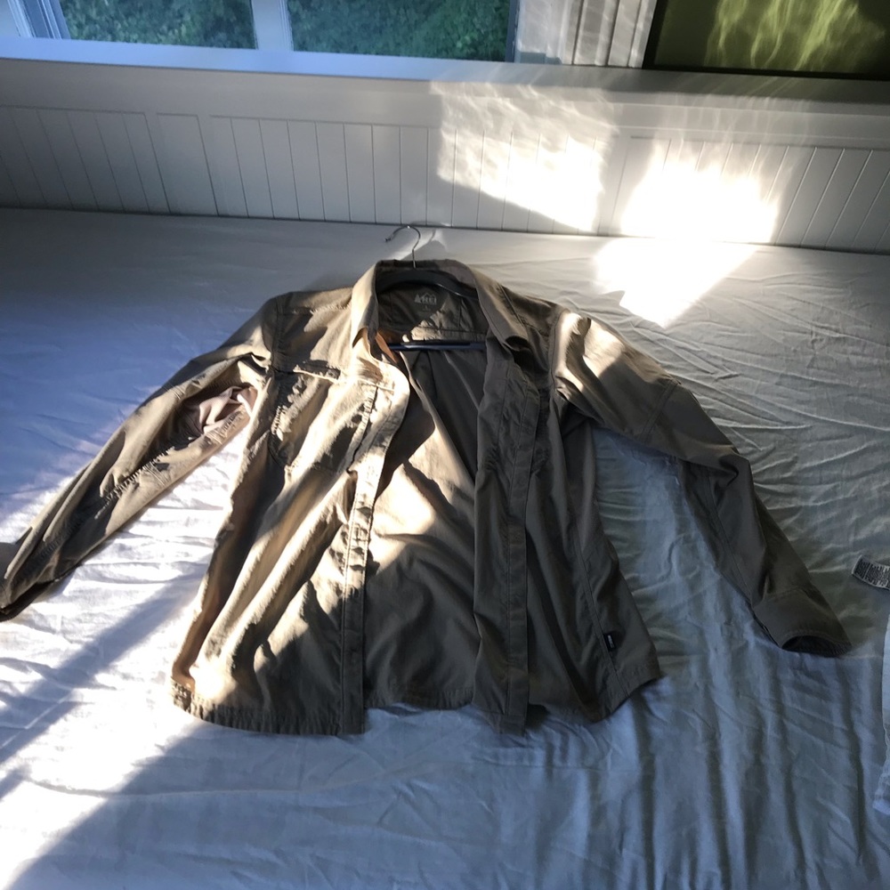 tan REI button up